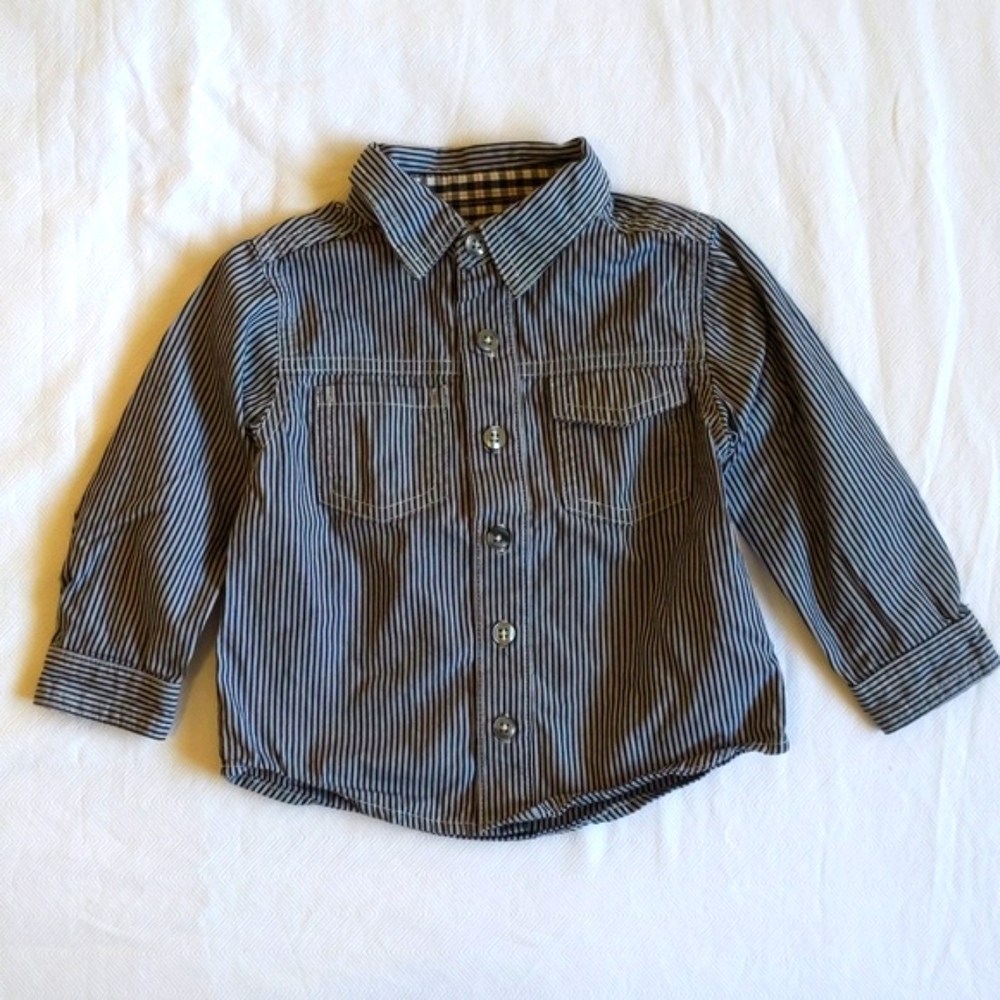joe fresh railroad stripe button down collared shirt 12-18 months baby boy